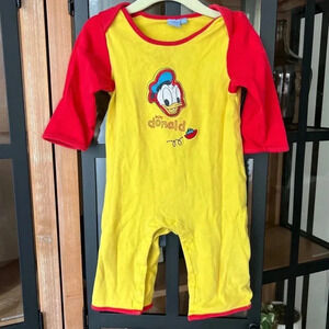 90s Vintage Disney baby coverall onesie long sleeve Donald duck embroidered